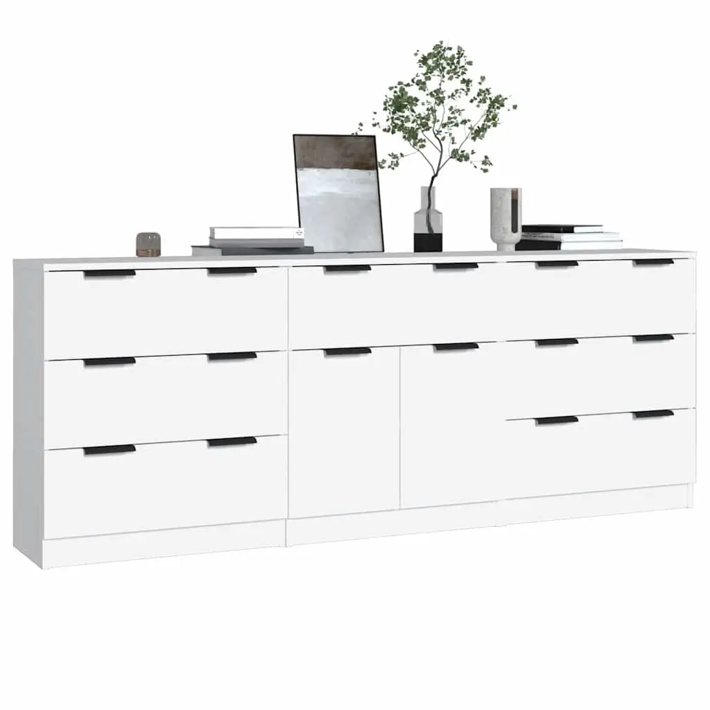 Sideboard Cabinet Storage Buffet 3 Piece White Engineered Wood Living Room