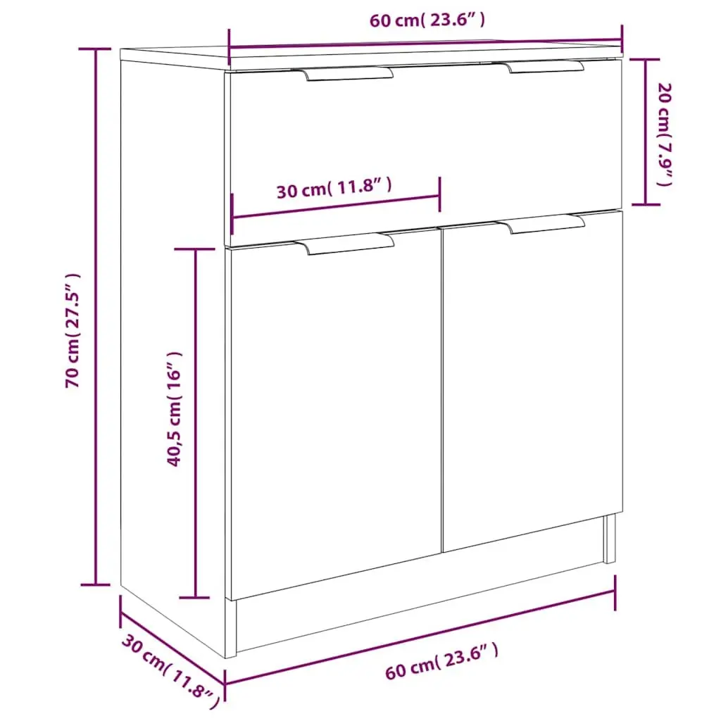 Sideboard Cabinet Storage Buffet 3 Piece White Engineered Wood Living Room