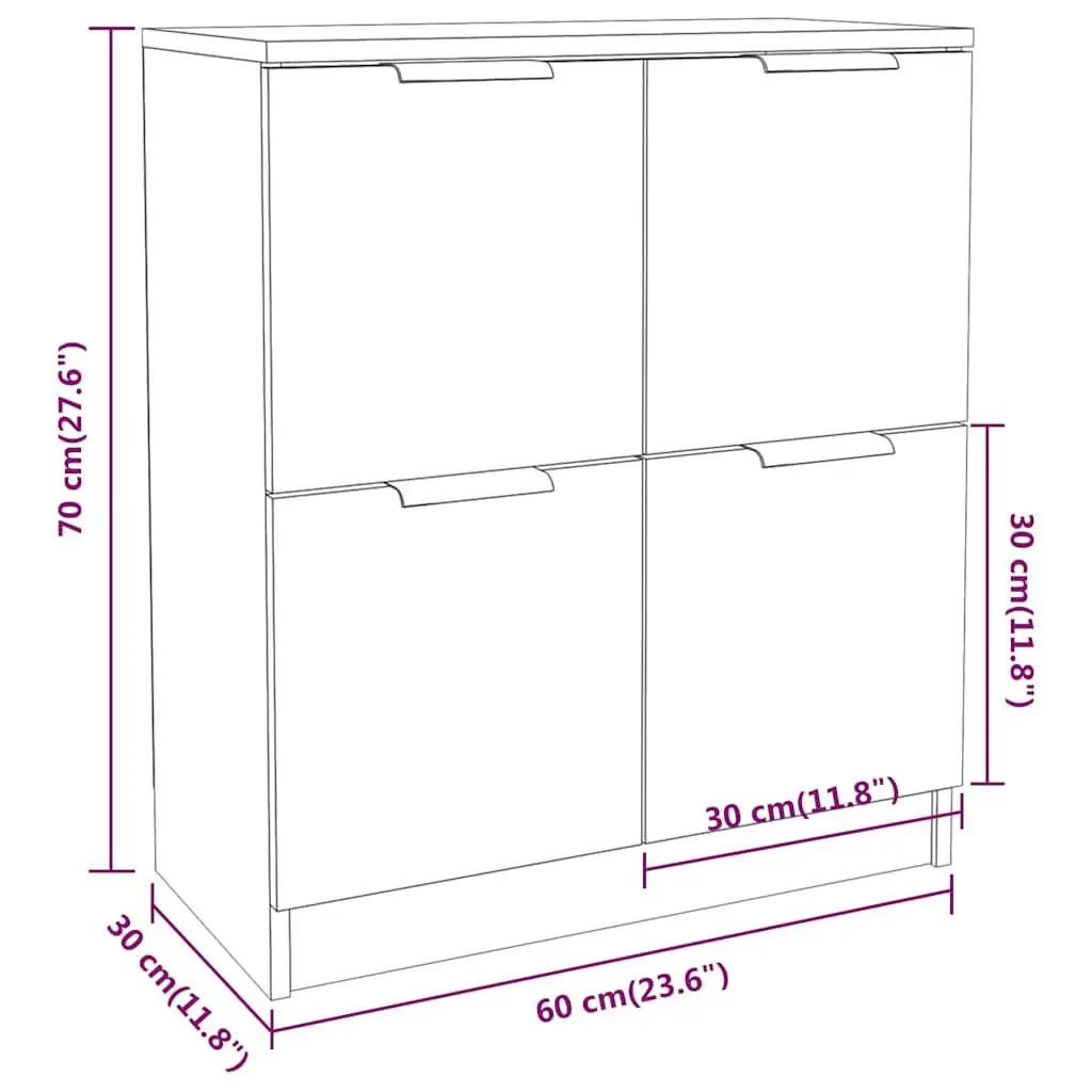 Sideboards 2 pcs White 60x30x70 cm Storage Cabinet Engineered Wood Furniture