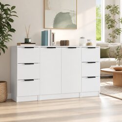 Sideboards 3 pcs White Storage Cabinet Engineered Wood Bedroom Living Room