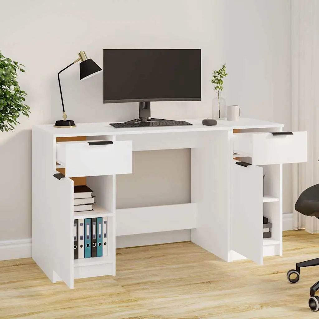 Office Desk Writing Table with Side Cabinet Storage Compartments White