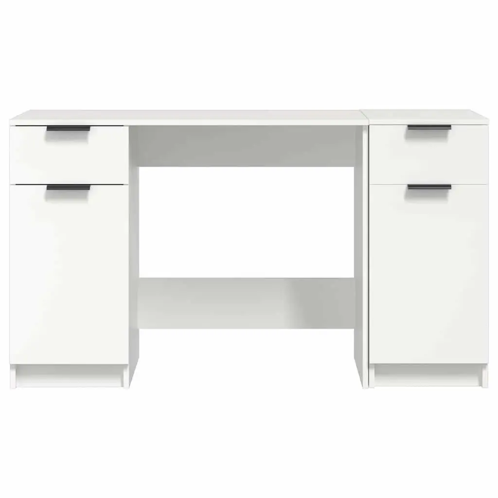 Office Desk Writing Table with Side Cabinet Storage Compartments White