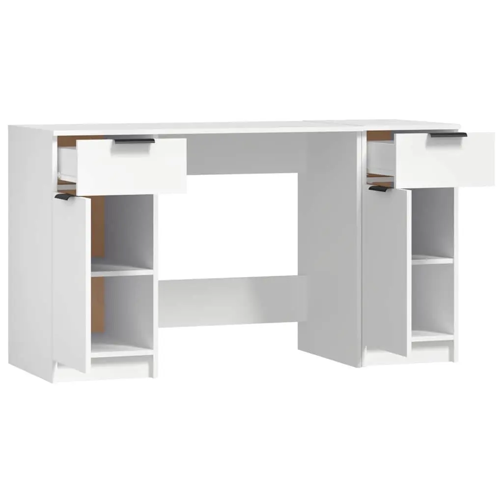 Office Desk Writing Table with Side Cabinet Storage Compartments White
