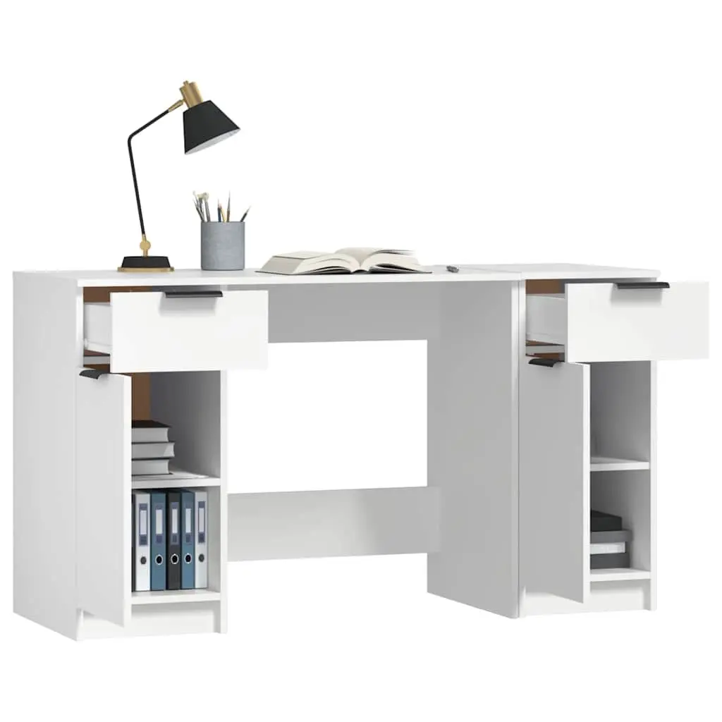Office Desk Writing Table with Side Cabinet Storage Compartments White
