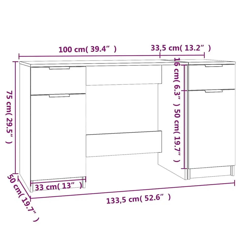 Office Desk Writing Table with Side Cabinet Storage Compartments White