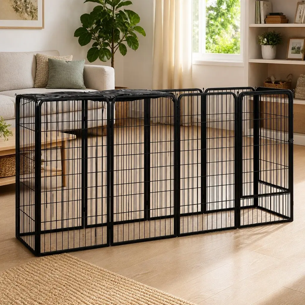 10 Panel Dog Playpen Outdoor Exercise Pen 50 x 100 cm Black Steel Heavy Duty