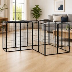 14-Panel Dog Playpen Outdoor Exercise Pen Black Puppy Run Kennel Enclosure