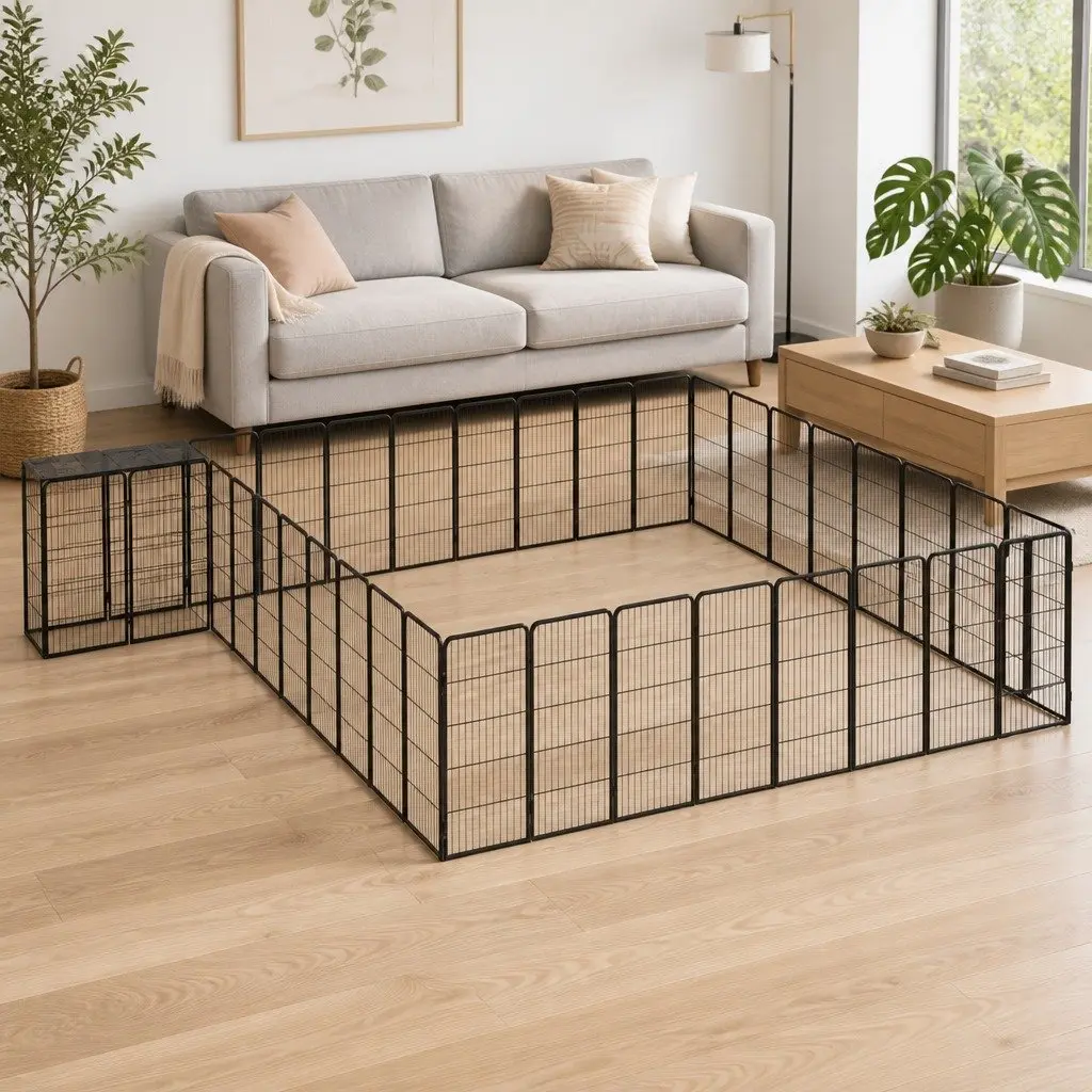 Dog Playpen 38 Panel Steel Exercise Pen Indoor Outdoor Black