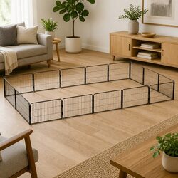 16-Panel Dog Playpen Outdoor Indoor Black Steel Puppy Exercise Pen Enclosure