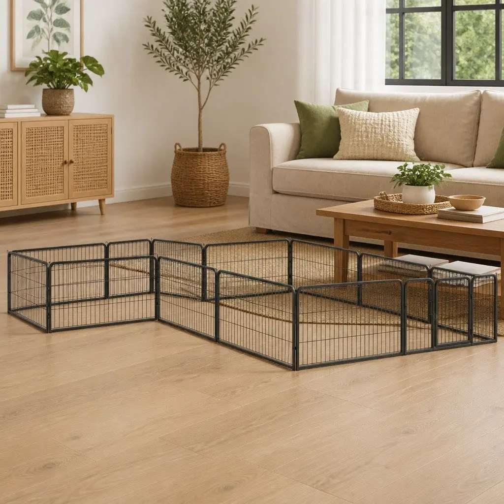Dog Playpen Exercise Pen 12 Panel Outdoor Indoor Black Steel