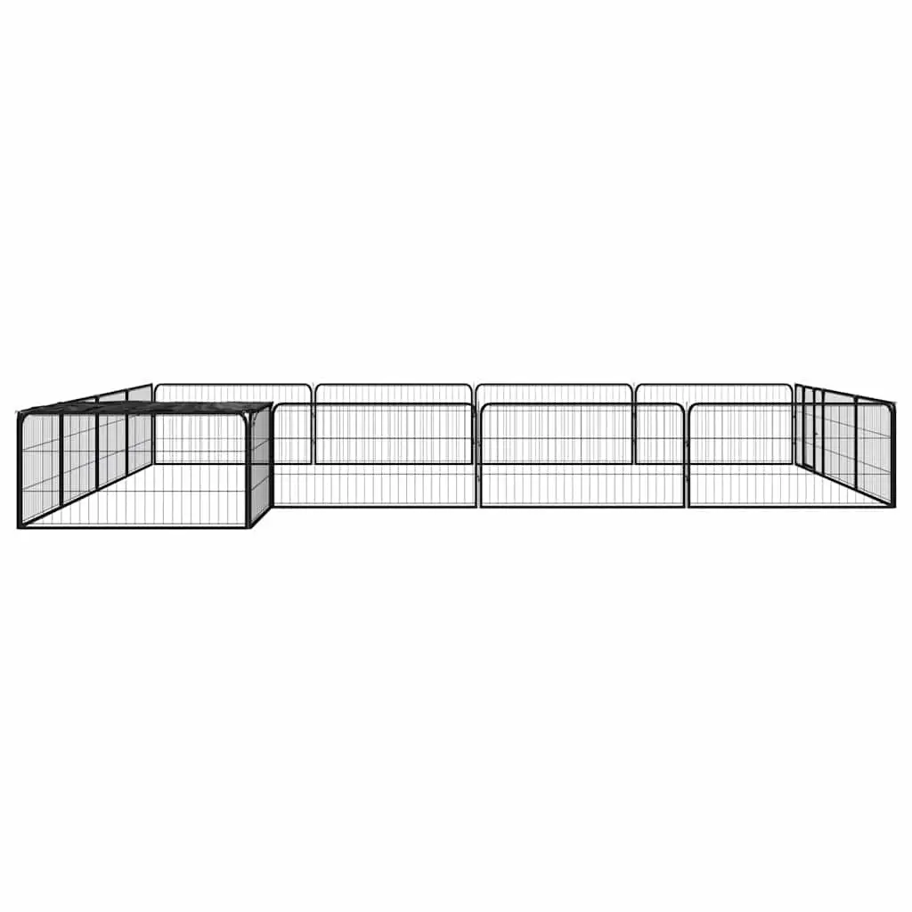 Dog Playpen 16-Panel Exercise Pen 100x50 cm Black Steel Pet Enclosure