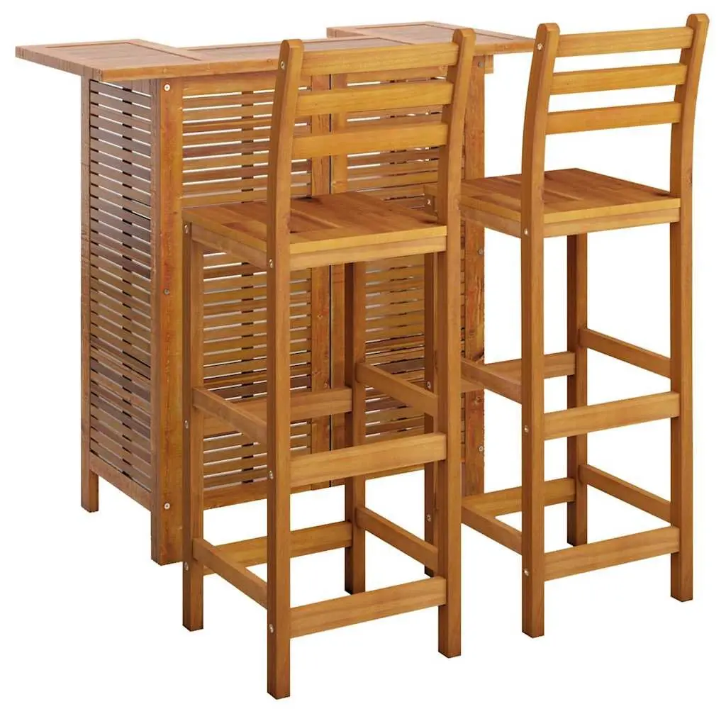 Garden Bar Set Outdoor Use 3 Piece Wooden Bistro Table Brown