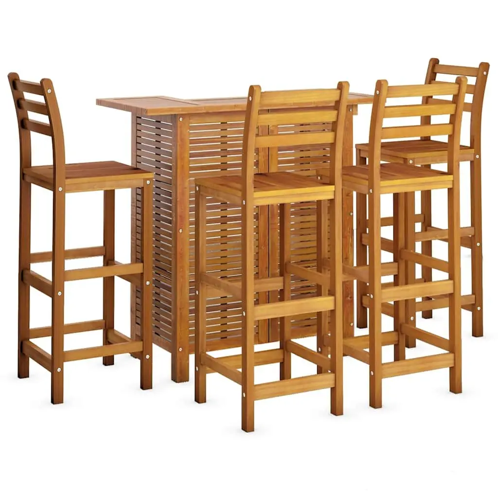 Garden Bar Set 5 Piece Outdoor Patio Bistro Table Stools Wood Furniture