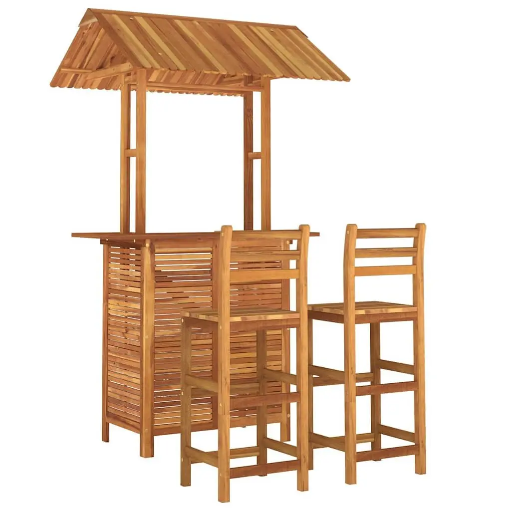 Garden Bar Set 3 Piece Outdoor Furniture Bistro Table Stools Brown Wood