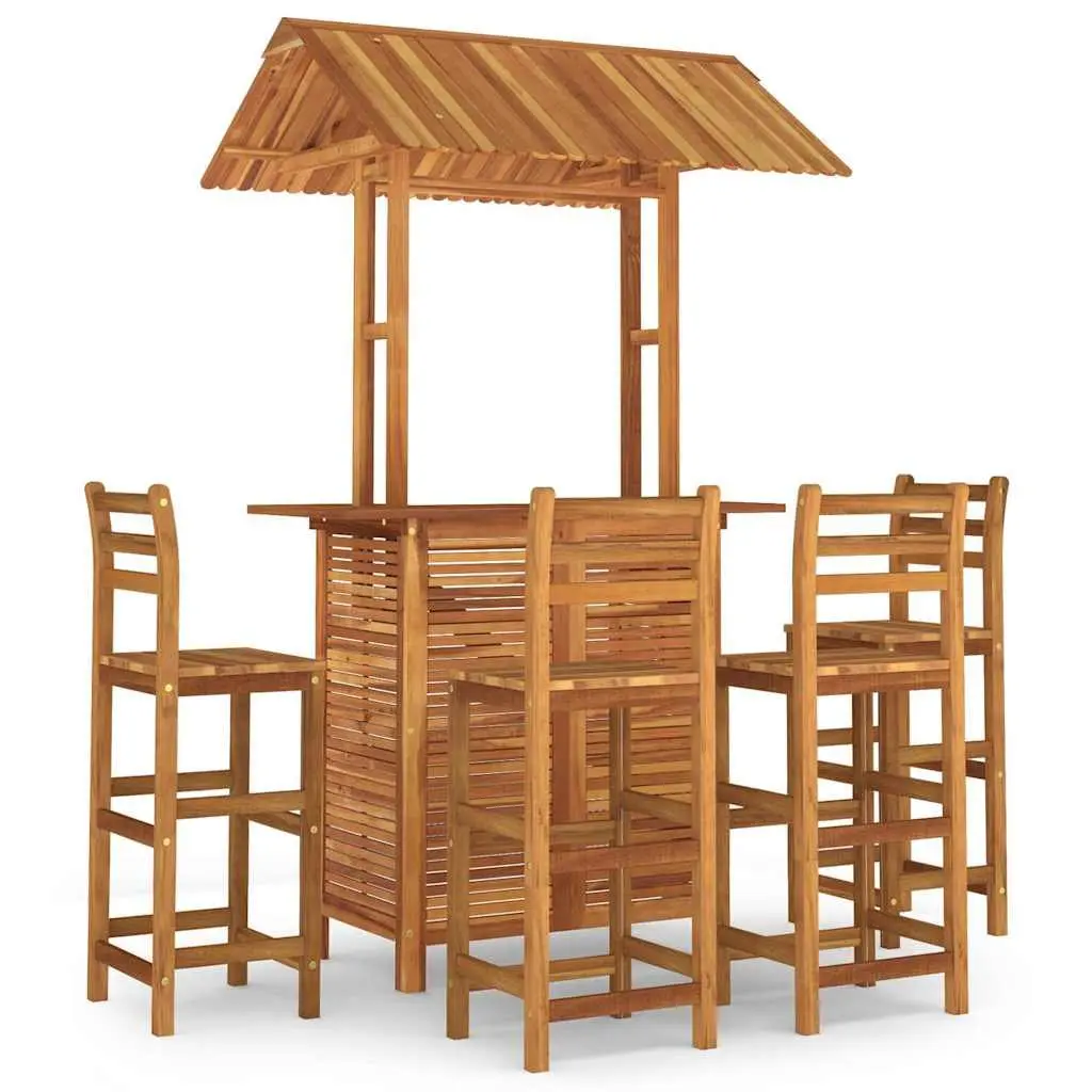 Garden Bar Set Outdoor Bistro Table with Rooftop 5 Piece Brown Wood