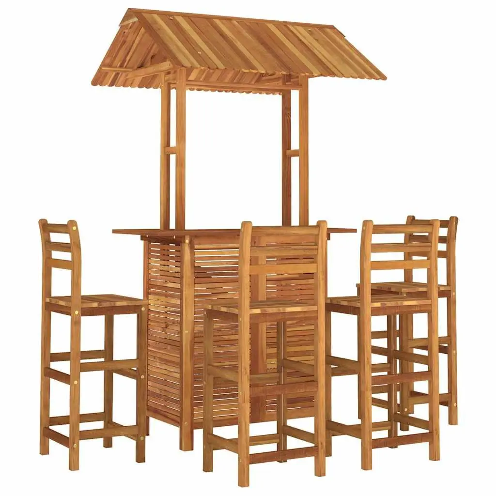 Garden Bar Set Outdoor Bistro Table with Rooftop 5 Piece Brown Wood