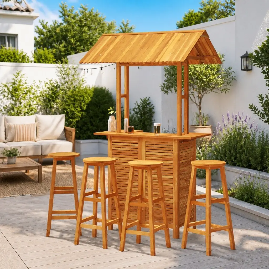5 Piece Solid Wood Garden Bar Set with Comfort in Mind