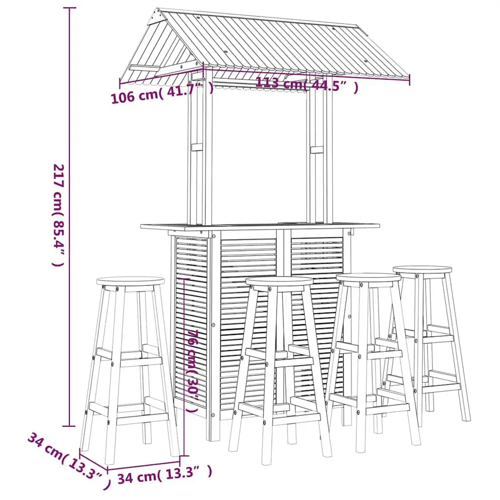5 Piece Solid Wood Garden Bar Set with Comfort in Mind
