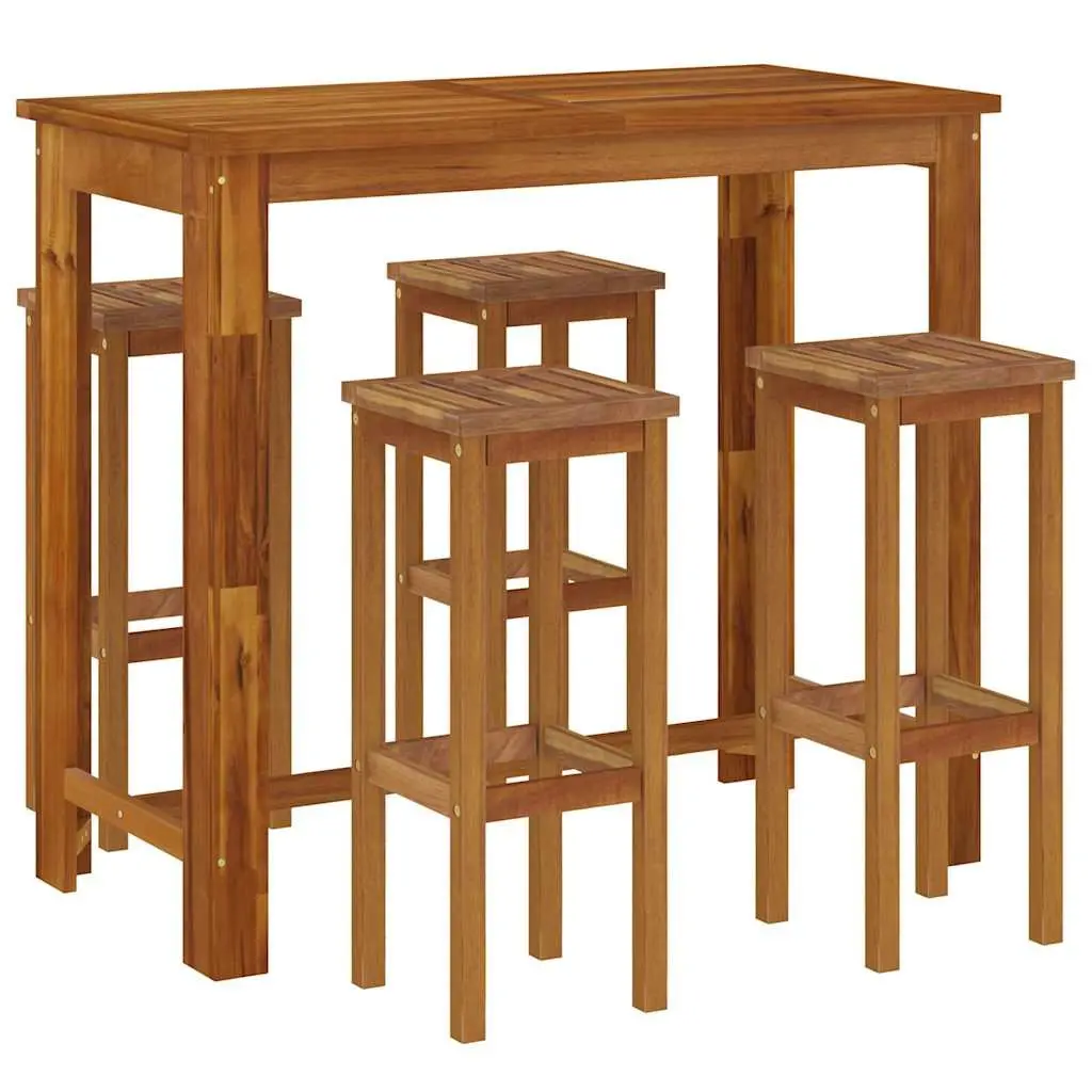 Garden Bar Set 5 Piece Outdoor Furniture Bistro Table Stools Brown
