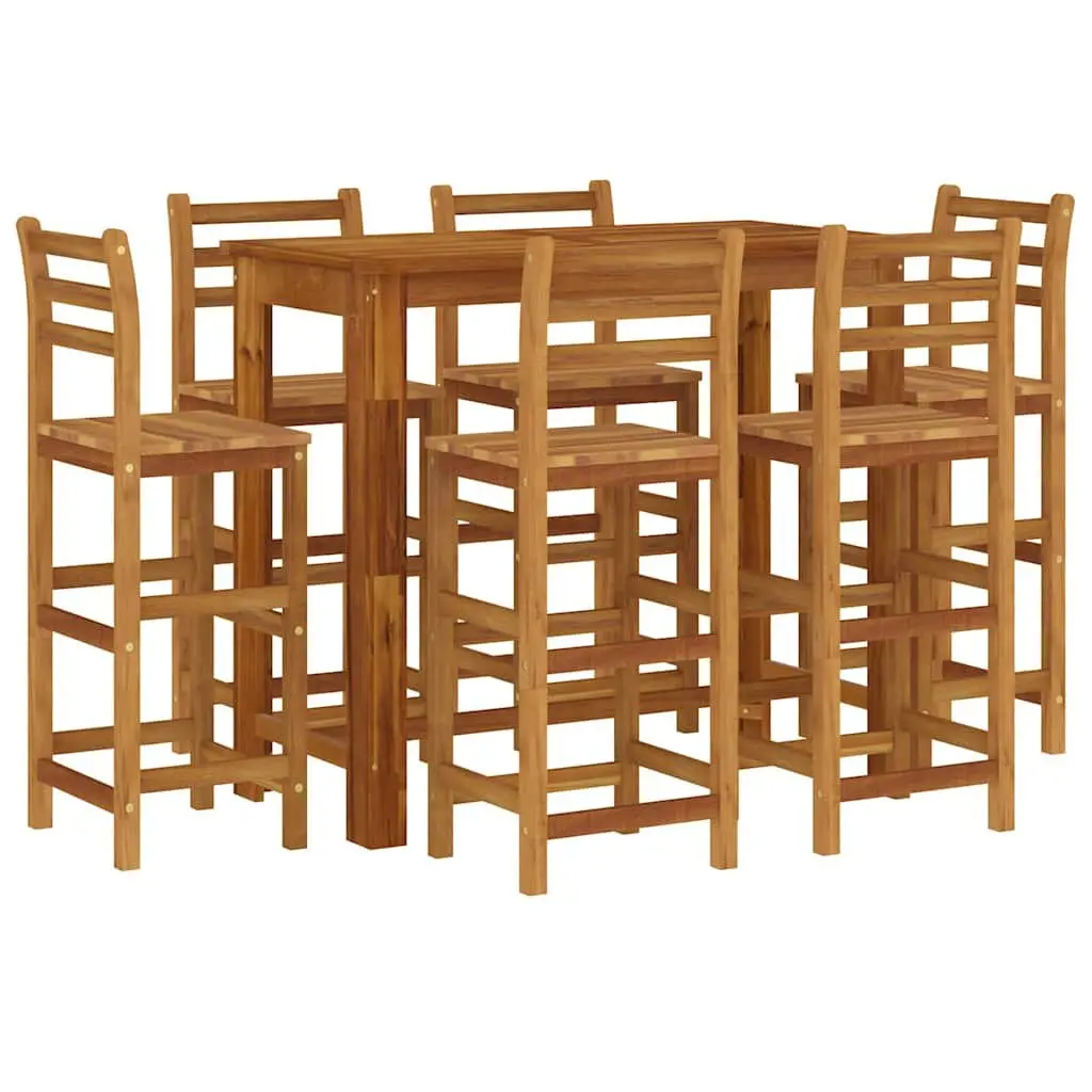 7 Piece Garden Bar Set Solid Acacia Wood Outdoor Furniture Patio Bistro Table