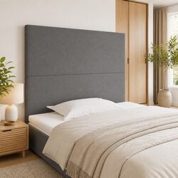 Fabric Headboard Dark Grey Adjustable Height Wooden Legs Bedroom Furniture