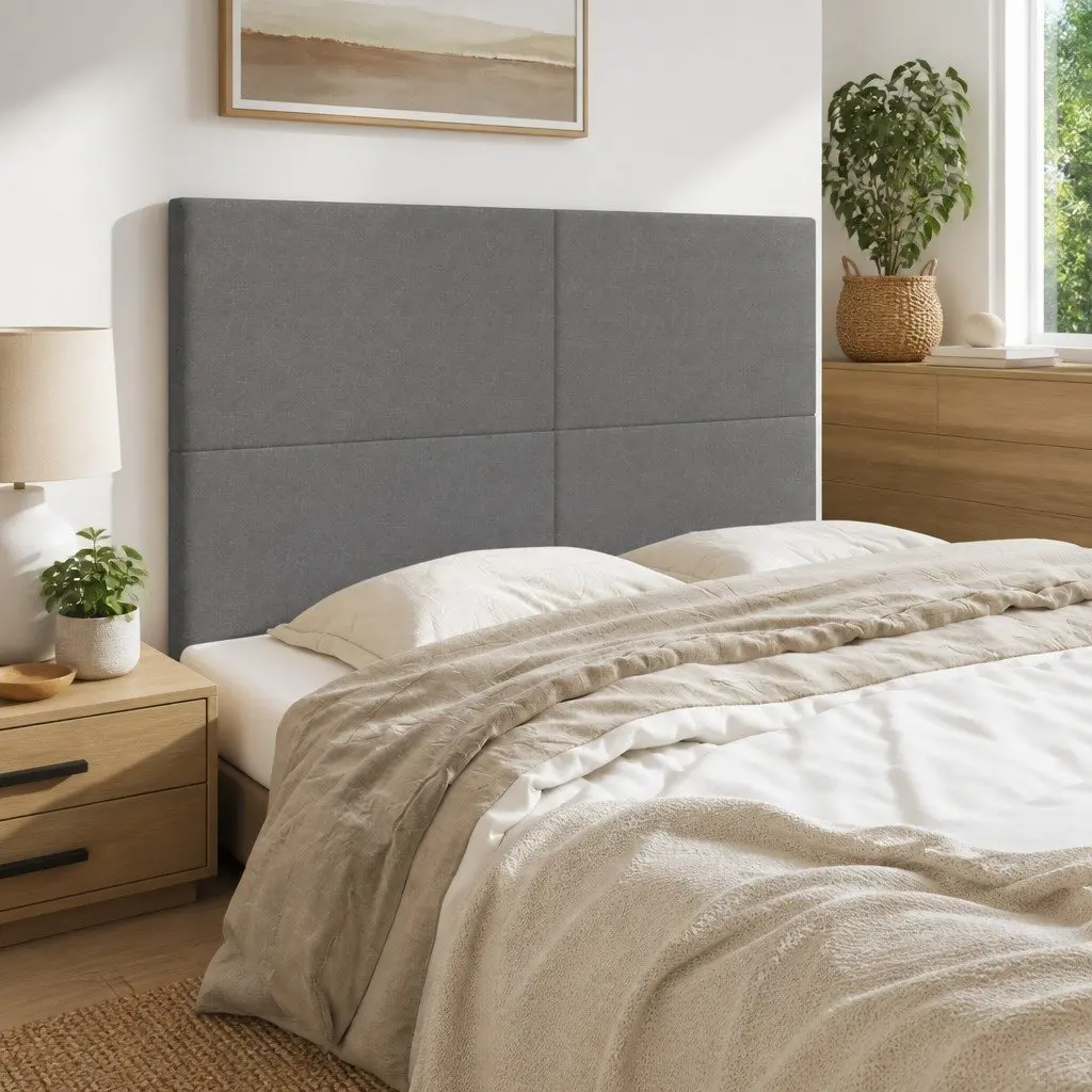 Grey Fabric Headboard with Sturdy Support
