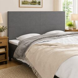 Headboard Dark Grey Fabric Bedroom Furniture Adjustable Height Wooden Legs