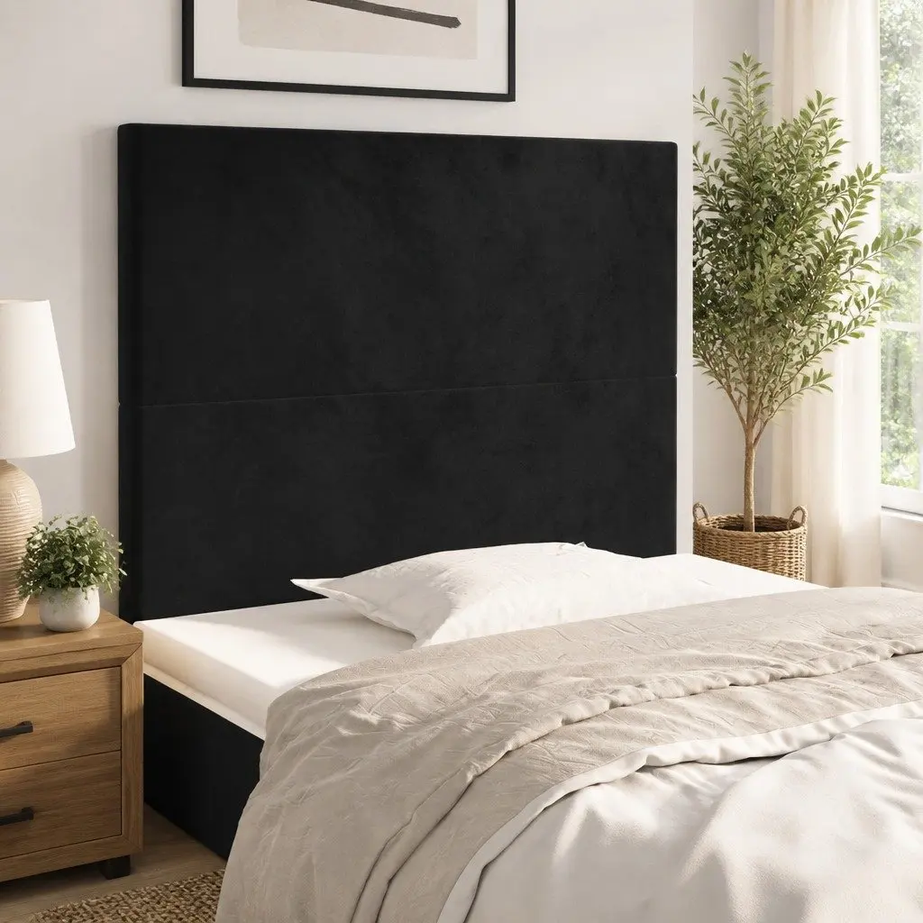 Velvet Headboard Black Adjustable Height Bed Back Support 80x118cm