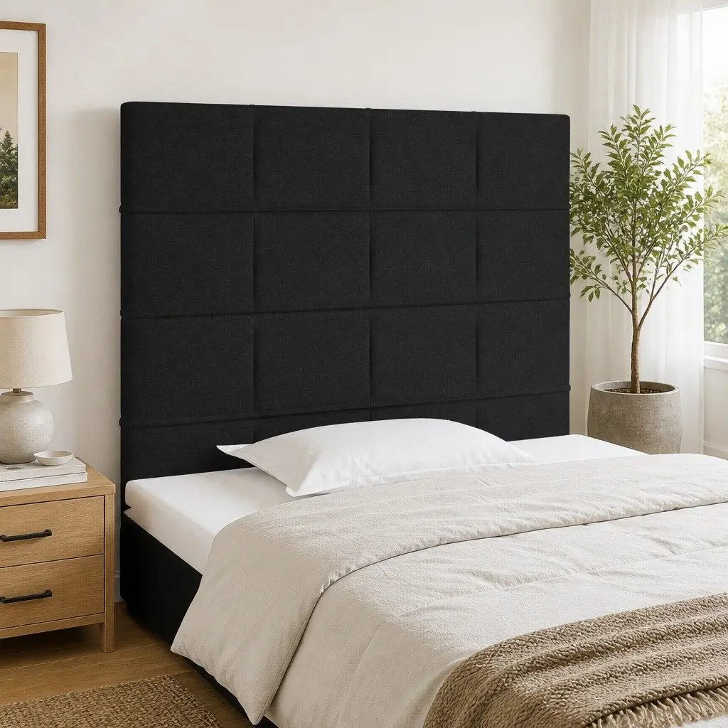 Black Fabric Headboard with Solid Support