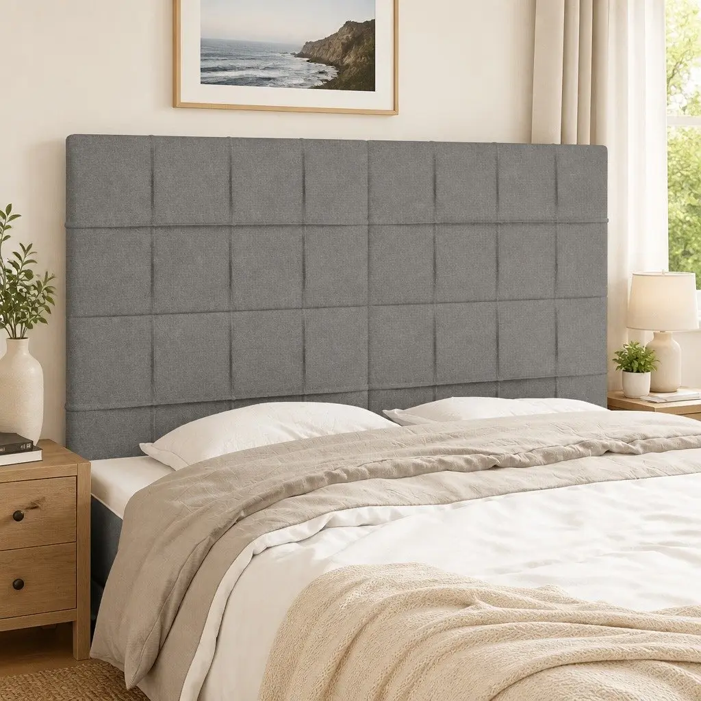 Headboard Dark Grey Fabric Bedroom Bed Head Adjustable Height