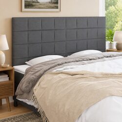 Fabric Headboard Grey Upholstered Bed Head with Wooden Legs Adjustable Height