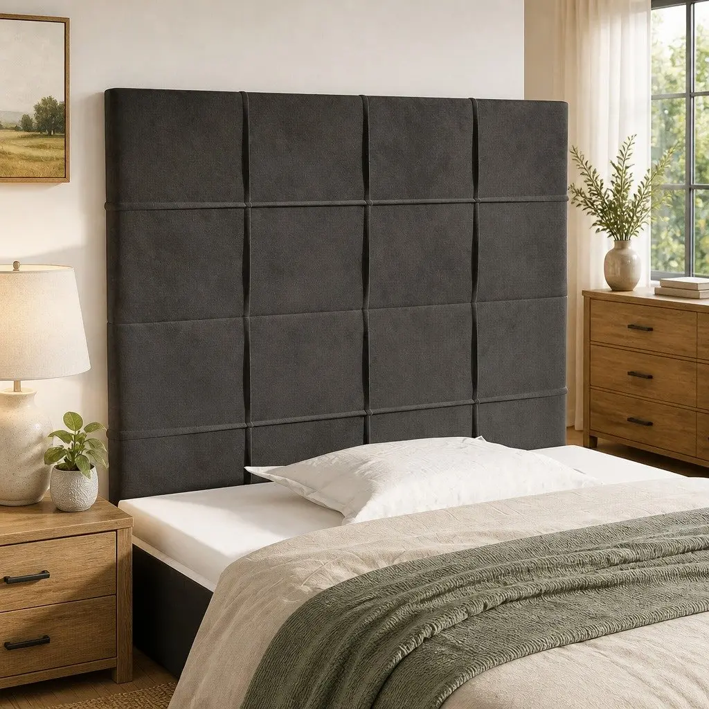 Dark Grey Velvet Headboard 100cm Wide Adjustable Height Bedroom Furniture
