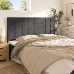 Reliable Dark Grey Velvet Headboard with Wooden Legs
