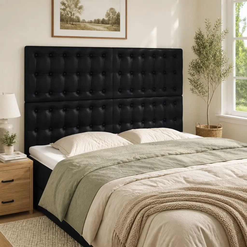 Headboard Faux Leather Back Support Black 144x5x118128 cm