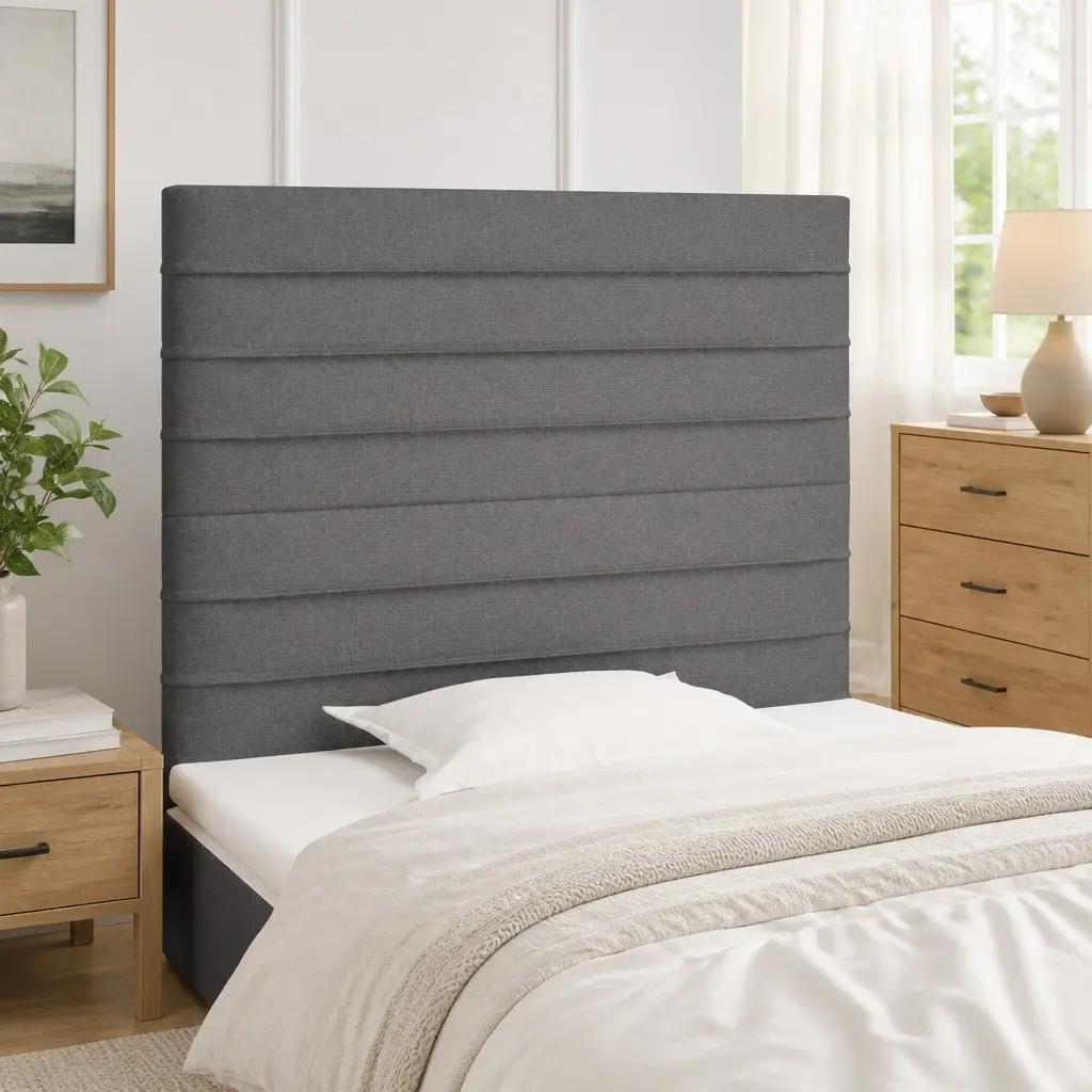 Fabric Headboard Bed Back Support Adjustable Height Dark Grey