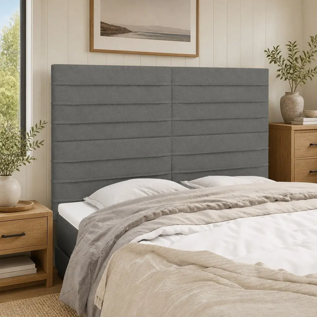 Fabric Headboard Adjustable Height Dark Grey 144x5x118/128 cm