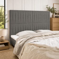 Headboard Grey Fabric Adjustable Height Bed Support with Wooden Legs Bedroom