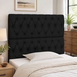 Black Fabric Headboard Adjustable Height Wooden Legs Bedroom Bed Back Support