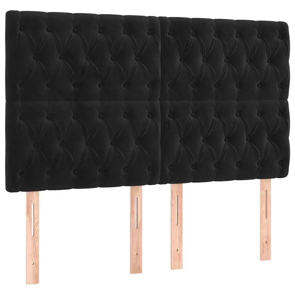 Velvet Headboard Black 160cm Adjustable Height Bed Back Support Wooden Legs