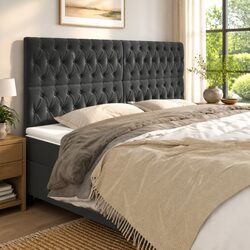 Headboard Dark Grey 200cm Velvet Upholstered Bed Head with Wooden Legs