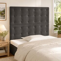 Headboard Dark Grey Velvet Adjustable Height Bed Head Support Wooden Legs