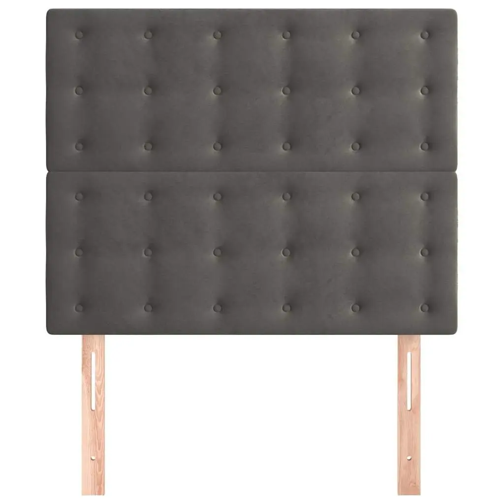 Velvet Headboard Adjustable Height Bed Support Dark Grey Wooden Legs