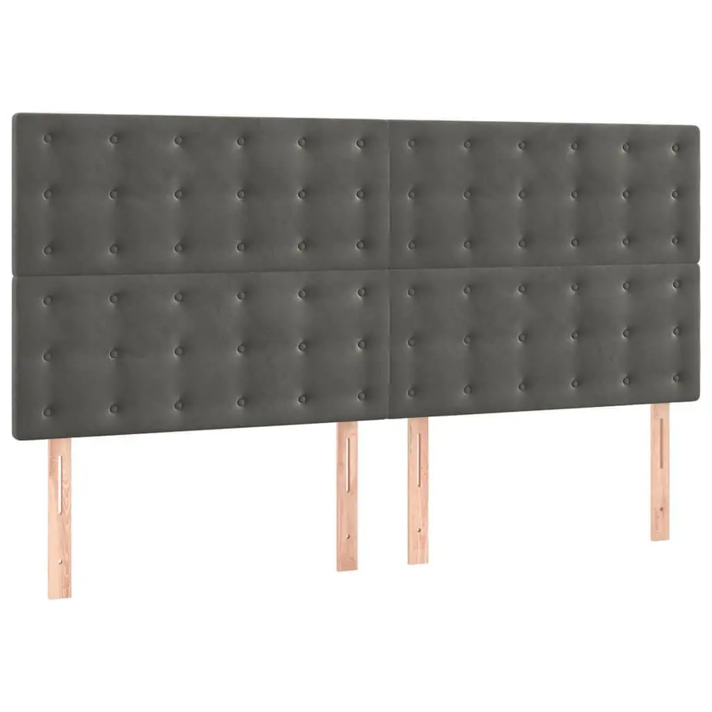 Adjustable Height Headboard Velvet Upholstery 160cm Dark Grey Wooden Legs Bedroom Furniture