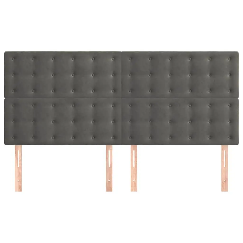 Adjustable Height Headboard Velvet Upholstery 160cm Dark Grey Wooden Legs Bedroom Furniture