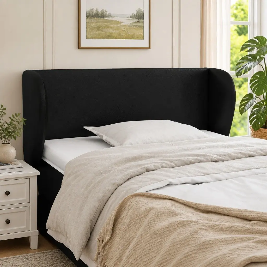 Faux Leather Headboard with Ears Back Support 103cm Black