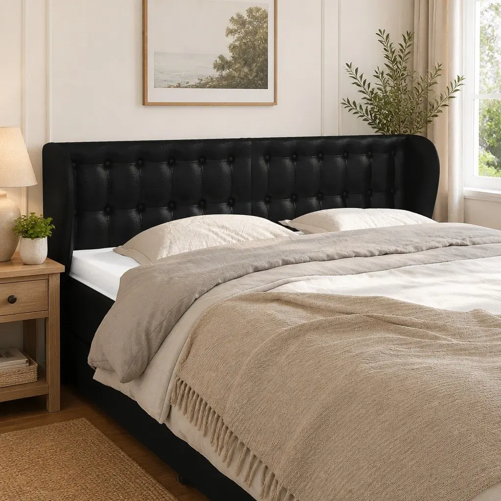 Faux Leather Headboard with Ears Black 147cm Bedroom Furniture