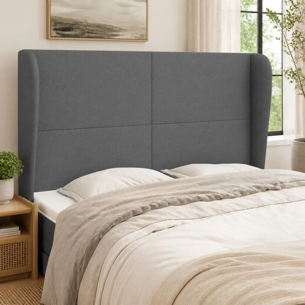 Headboard with Ears Grey 147 cm Bedroom Furniture Fabric Head Board Support