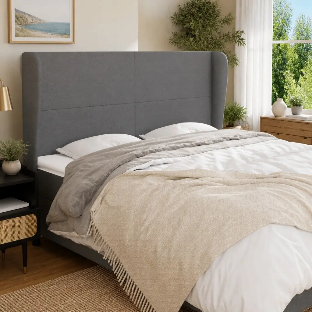Grey Fabric Headboard with Ears Adjustable Height 163cm Bedroom Back Support
