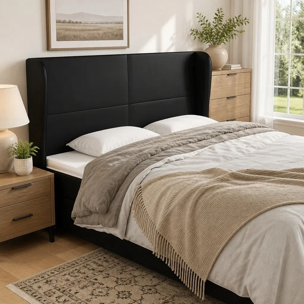 Faux Leather Headboard with Ears Black 163cm Bed Support Furniture