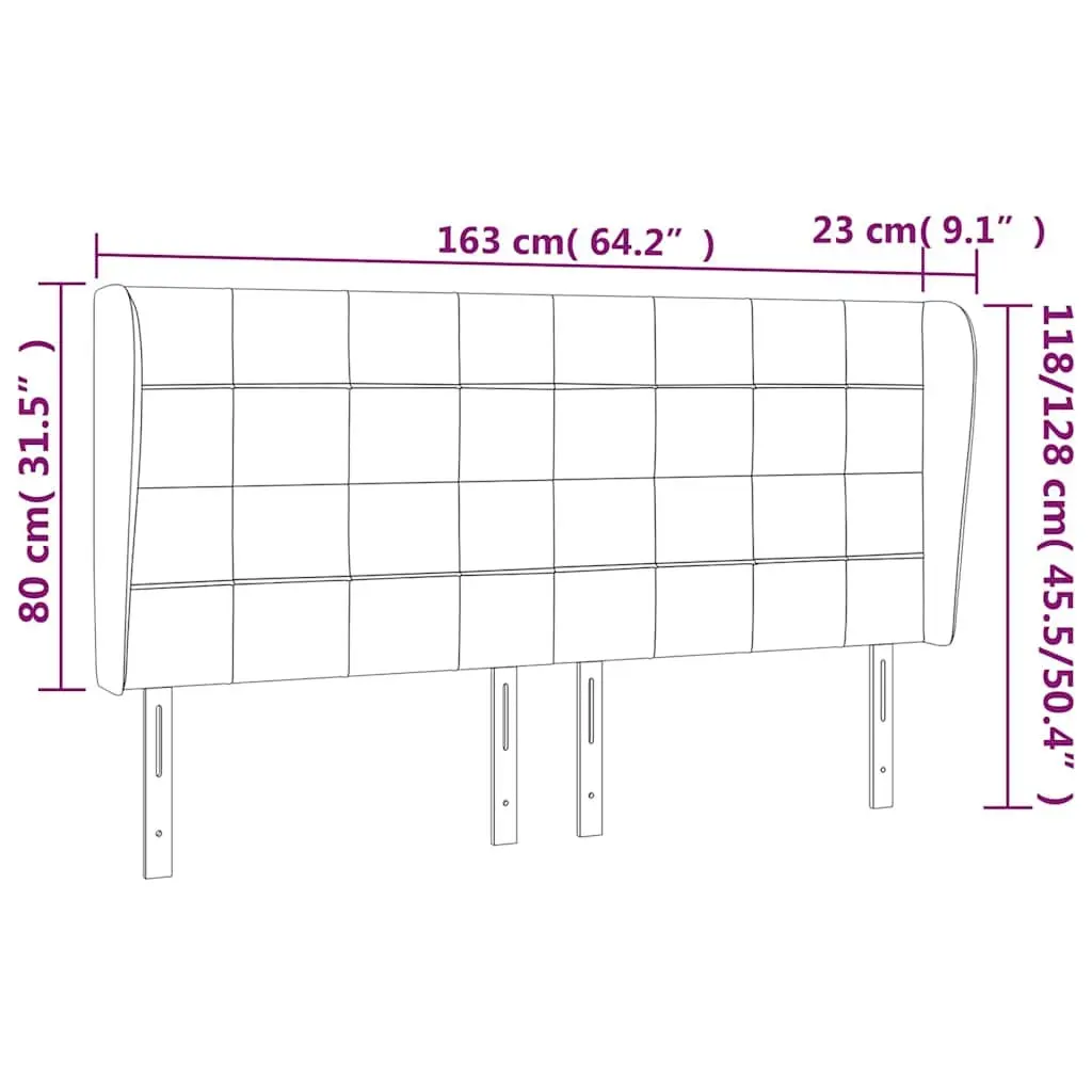 Fabric Headboard with Ears Adjustable Height Dark Grey 163 x 23 x 118128 cm